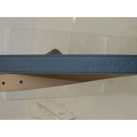 BURBERRY THOMAS 25 DUSTY BLUE GRAIN LEATHER LOGO WOMEN'S GOLD BUCKLE BELT 75 30 - Picture 7 of 12